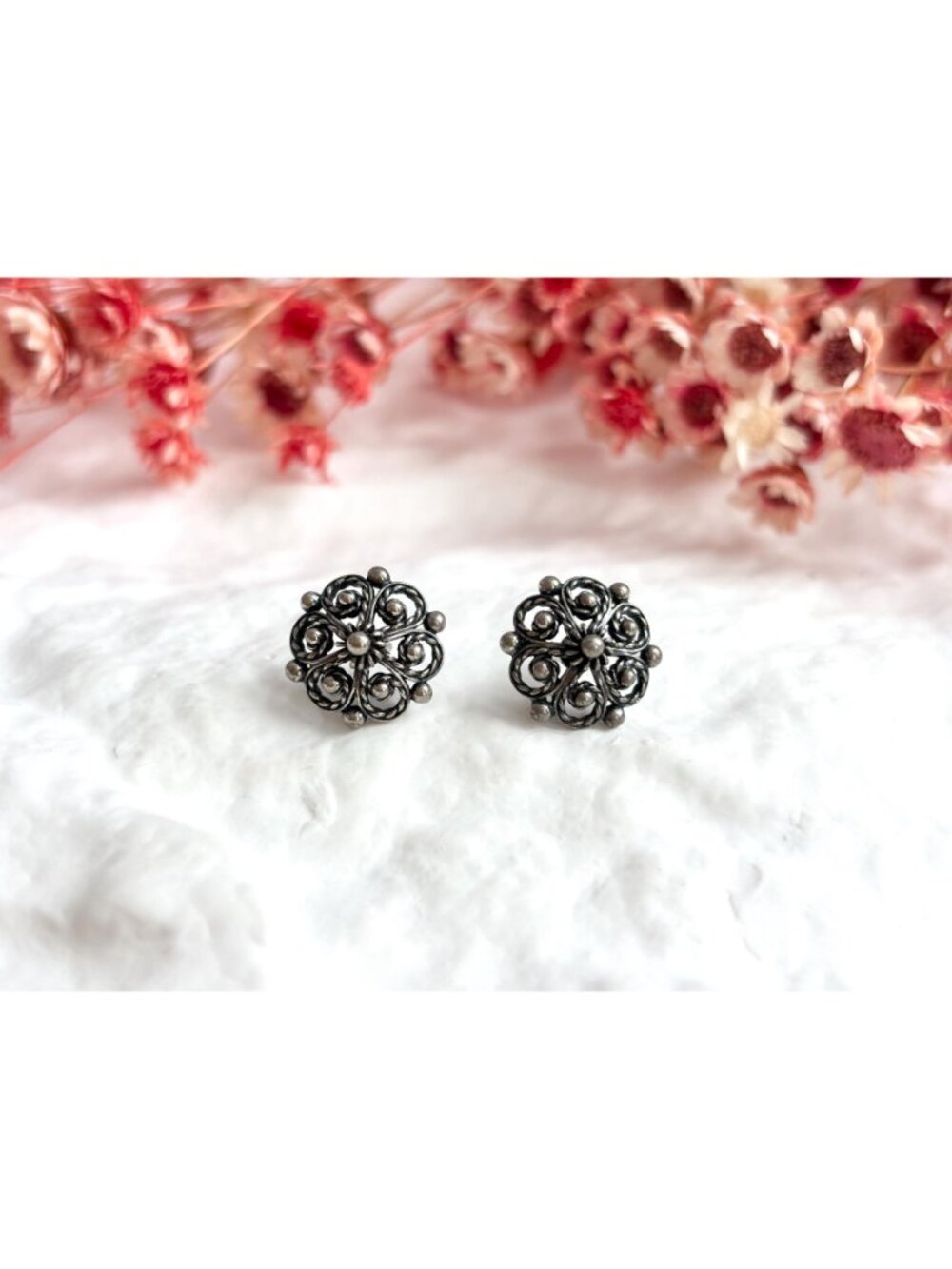Telemark by Sylvsmidja 830 Oxidized Vintage Silver Stud Post Back Earrings - Picture 9 of 10